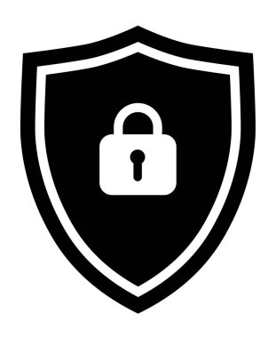 Kalkan simgesi. Düz sembol. Asma kilitli güvenlik işareti