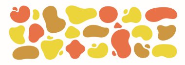 Soyut organik şekiller belirlendi. Vektör çizimi. Sıvı organik kabarcıklar. Kıvrık sıvı şekilleri. Soyut sıvı kabarcıklar. Dalgalı farklı şekiller. Yumuşak, yuvarlak bir arka plan. Yuvarlak düzensiz biçimler.