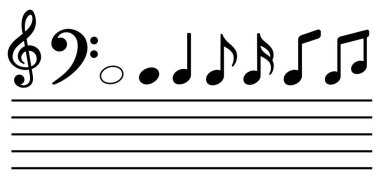 Müzik notaları simgesi seti. Müzikal anahtar sembolleri. Müzik notaları düz resimleme sembolleri