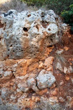 Doğal kaya duvarı, kahverengi, turuncu, gri renkler..