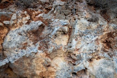 Doğal kaya duvarı, kahverengi, turuncu, gri renkler..