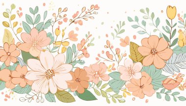 Botanik çiçekleri, yapraklar. Yumuşak renkli botanik arka plan. Yumuşak renkli çiçekler. Pastel Tonu Botanik.