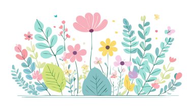 Botanik çiçekleri, yapraklar. Yumuşak renkli botanik arka plan. Yumuşak renkli çiçekler. Pastel Tonu Botanik.