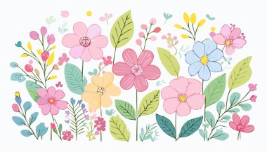 Botanik çiçekleri, yapraklar. Yumuşak renkli botanik arka plan. Yumuşak renkli çiçekler. Pastel Tonu Botanik.