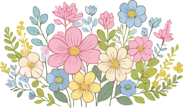 Botanik çiçekleri, yapraklar. Yumuşak renkli botanik arka plan. Yumuşak renkli çiçekler. Pastel Tonu Botanik.