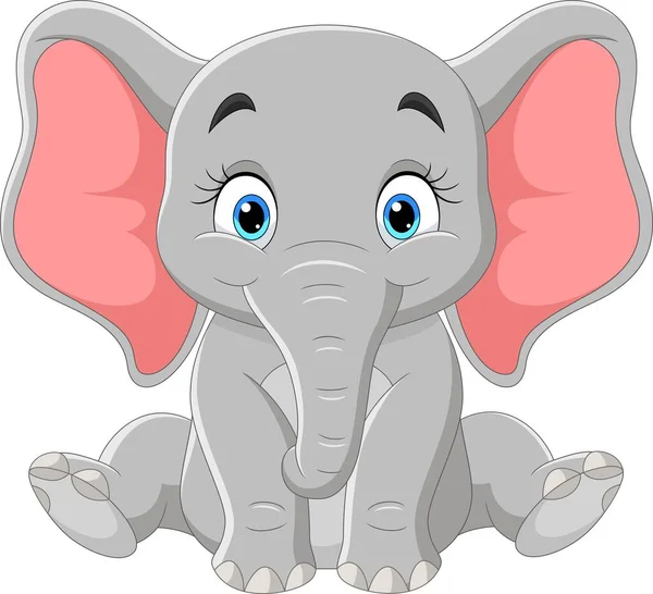 Vector Illustration Cartoon Happy Baby Elephant Sitting — Stock Vector
