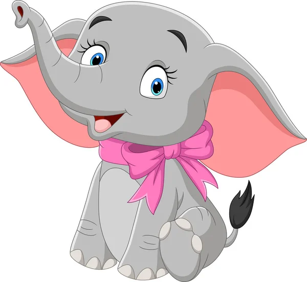 Ilustración Vectorial Dibujos Animados Elefante Lindo Con Arco Rosa Cuello — Vector de stock
