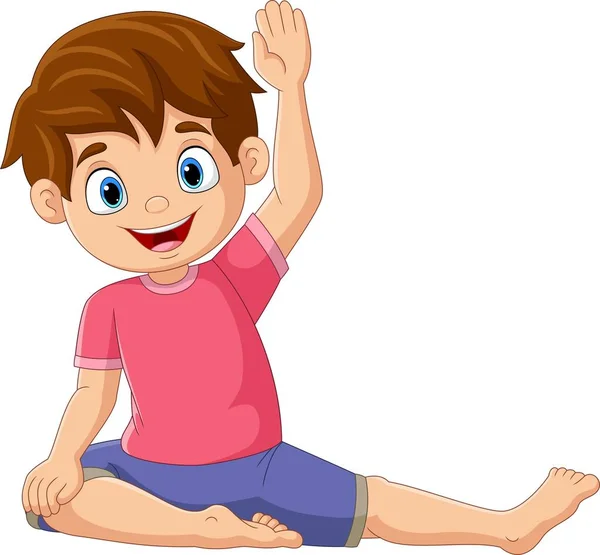 Vektor Illustration Tecknad Liten Pojke Gör Rådjur Yoga Pose — Stock vektor