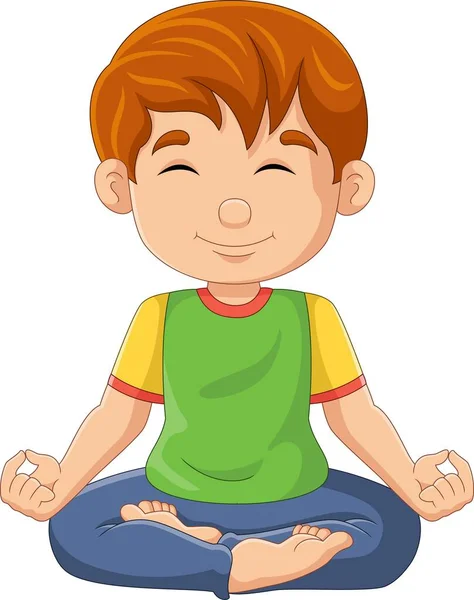 Ilustrație Vectorială Băiețelului Desene Animate Care Face Poziția Lotus Yoga — Vector de stoc