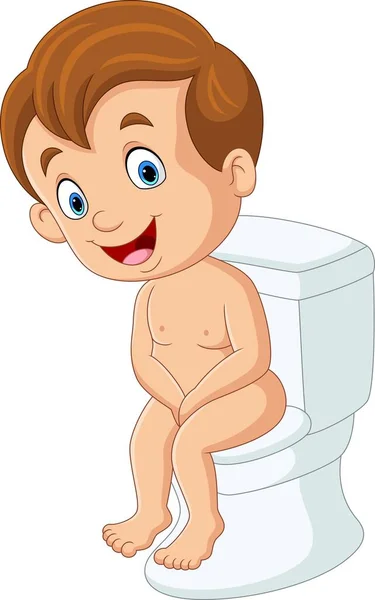 Векторні Ілюстрації Мультфільму Маленький Хлопчик Сидить Туалеті — стоковий вектор
