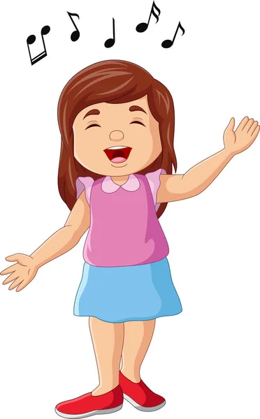 Vektor Illustration Von Nettes Kleines Mädchen Cartoon Singen — Stockvektor