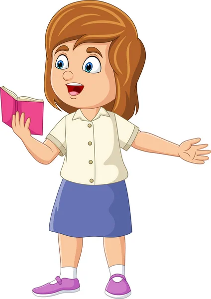 Εικονογράφηση Διάνυσμα Του Cartoon Κοριτσάκι Στέκεται Και Διαβάσετε Ένα Βιβλίο — Διανυσματικό Αρχείο