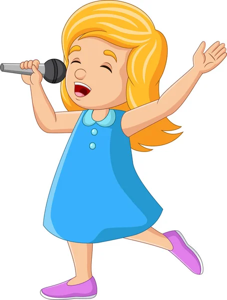 Vektor Illustration Des Niedlichen Kleinen Mädchens Das Mit Dem Mikrofon — Stockvektor