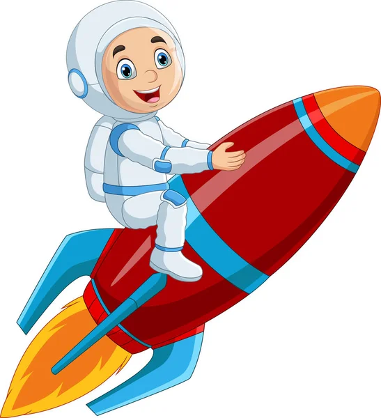 Astronauta Dibujos Animados Montando Cohete — Vector de stock