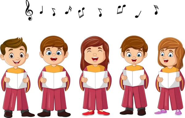 Kartun Paduan Suara Anak Anak Menyanyikan Sebuah Lagu - Stok Vektor