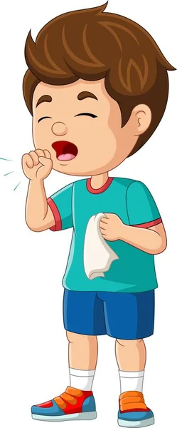 白い背景で咳をする漫画の男の子のベクトルイラスト — ストックベクタ