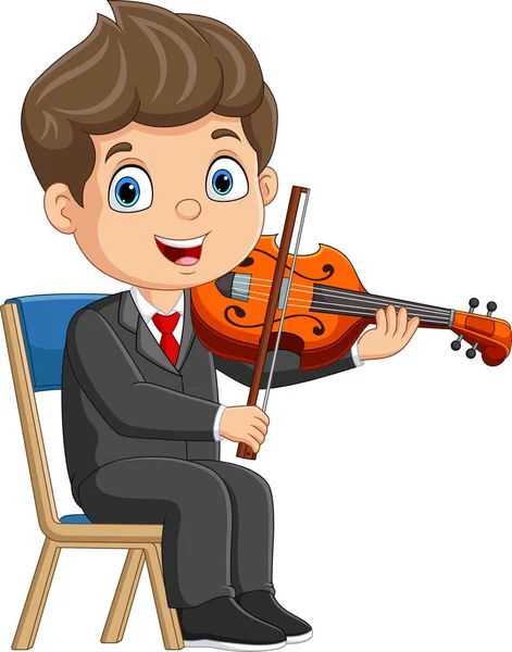 Vector Illustration Cartoon Little Boy Playing Violin — Stock Vector