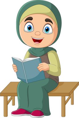 Karikatür Müslüman kız vektör illüstrasyon bir kitap okuma