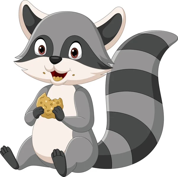Vector Illustration Cute Raccoon Cartoon Sitting Eating Cookies — Stock Vector