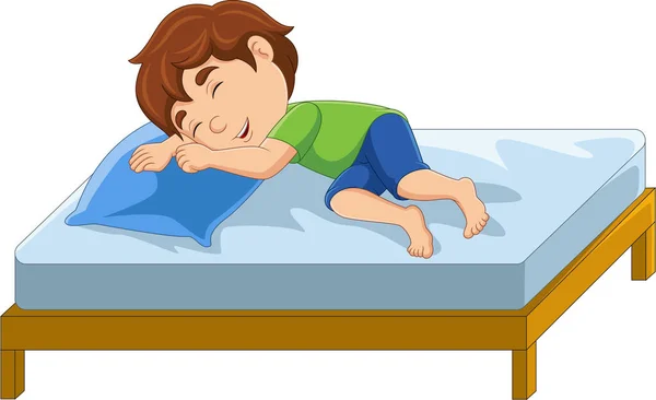 Vektor Ilustrasi Kartun Anak Kecil Tidur Tempat Tidur - Stok Vektor