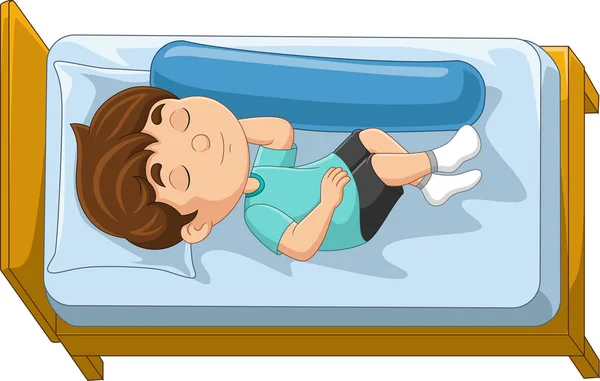 Vector Illustration Cartoon Little Boy Sleeping Bed — Stock Vector