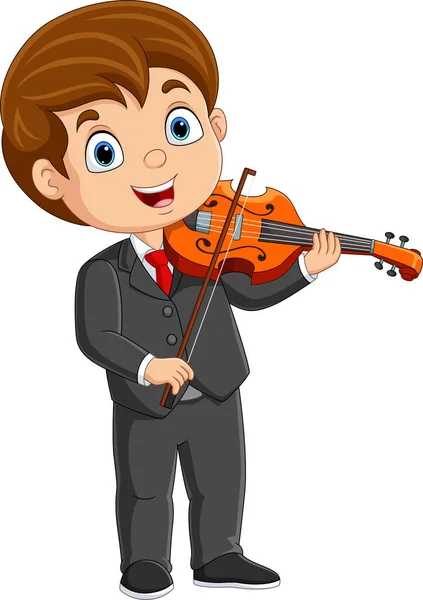 Ilustração Vetorial Menino Dos Desenhos Animados Tocando Violino — Vetor de Stock