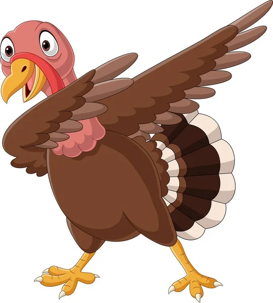 Vector Illustratie Van Cartoon Happy Turkey Dabbing Dans — Stockvector