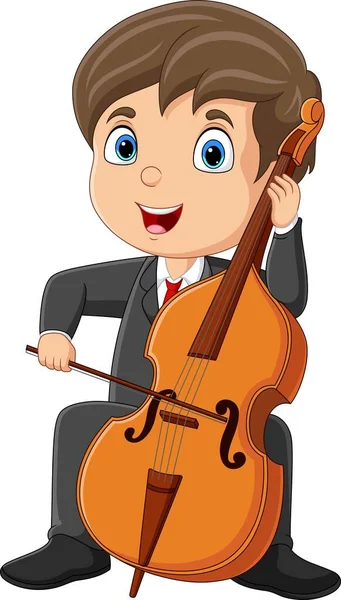 漫画のベクトルイラスト小さな男の子のチェロ演奏 — ストックベクタ