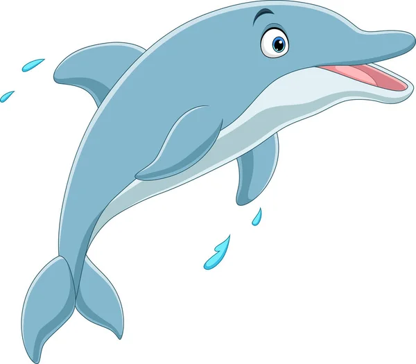 Vektor Illustration Tecknad Glad Blå Delfin Hoppa — Stock vektor