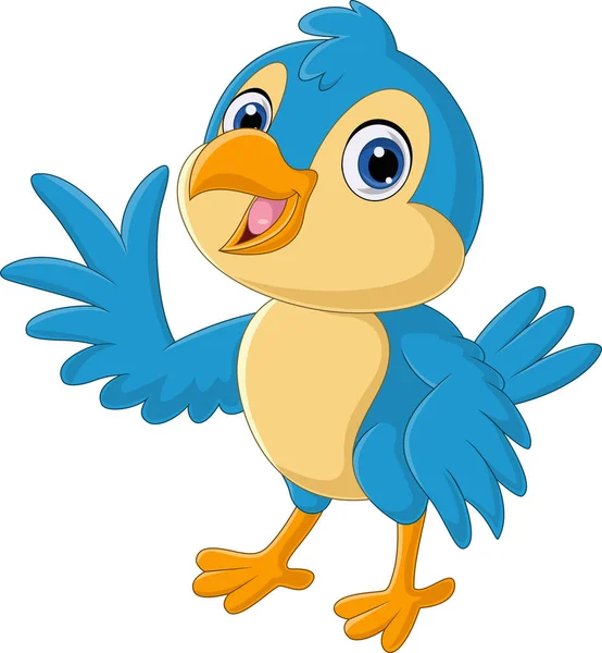 Vector Illustration Cartoon Happy Blue Bird Waving Hand — Stock Vector
