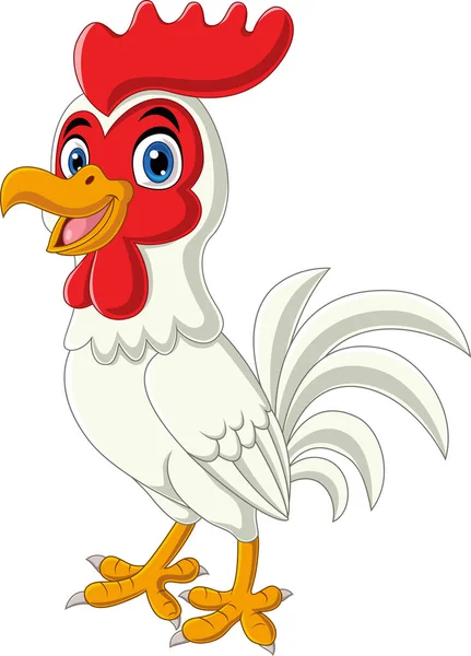 白い背景に漫画の幸せな鶏のベクトルイラスト — ストックベクタ