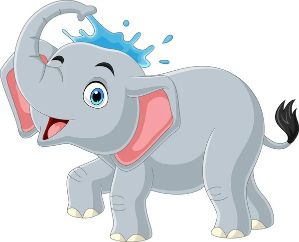 Illustrazione Vettoriale Cartoon Carino Elefante Spruzzando Acqua — Vettoriale Stock