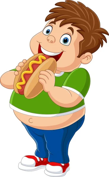 Vector Illustration Cartoon Boy Eating Hot Dog — Stock Vector