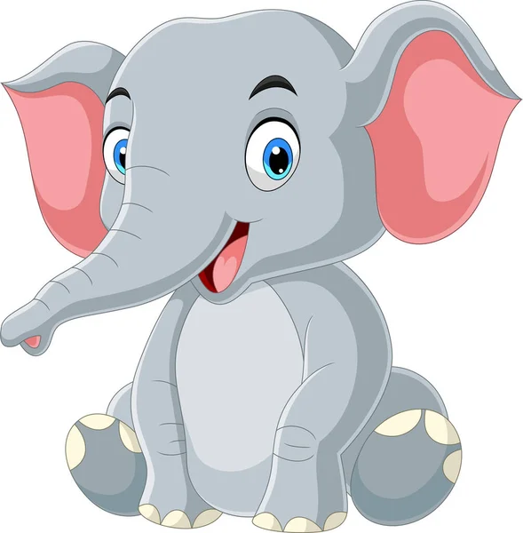 Векторная Иллюстрация Мультфильма Счастливый Слоненок Сидит — стоковый вектор