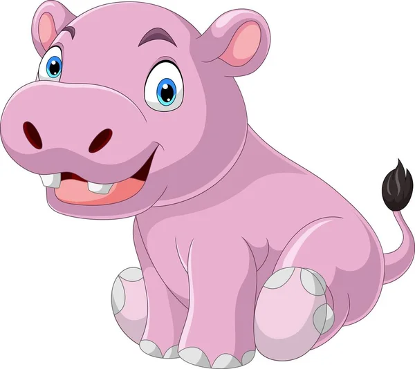 Vector Illustration Cartoon Funny Baby Hippo Sitting — Stock Vector
