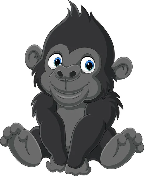 Vector Illustration Cartoon Cute Baby Gorilla Sitting — Stock Vector