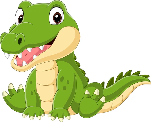 Vektorové Ilustrace Cartoon Roztomilé Dítě Krokodýl Sedí — Stockový vektor