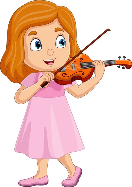 Vector Illustration Cartoon Little Girl Playing Violin — Stock Vector