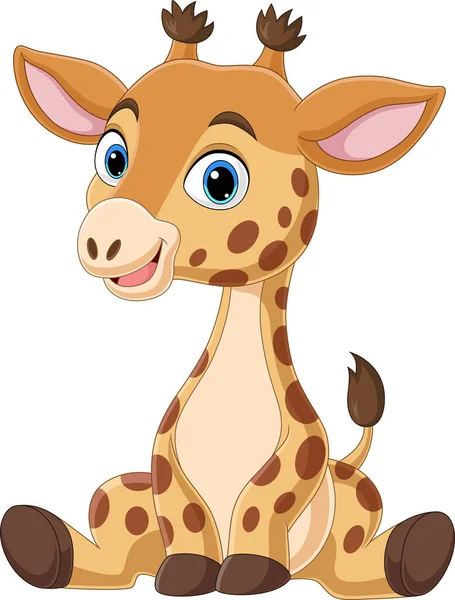 Vektor Illustration Tecknad Rolig Baby Giraff Sitter — Stock vektor