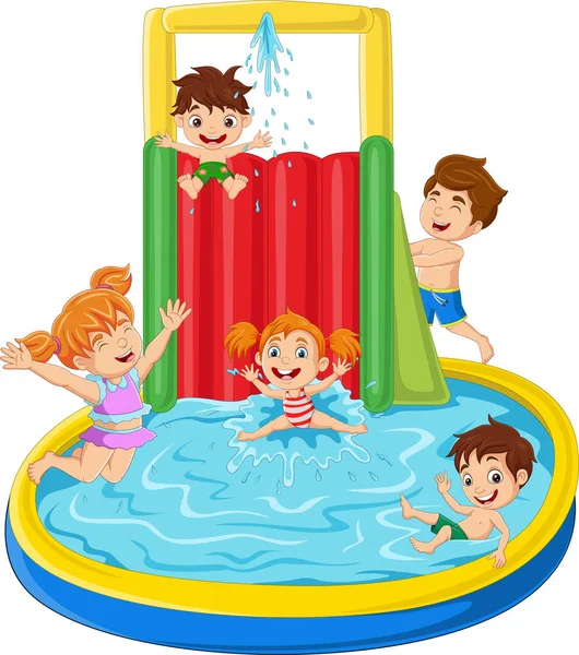 Vektor Illustration Von Kindern Die Wasserpark Spielen — Stockvektor