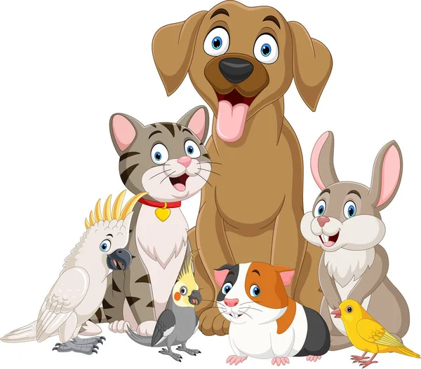 Vector Illustration Cute Cartoon Pets Collection Set — Stock Vector