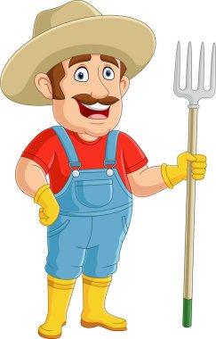 Bir dirgen holding karikatür çiftçi