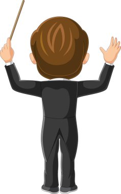 Back view of boy orchestra conductor with pointer stick