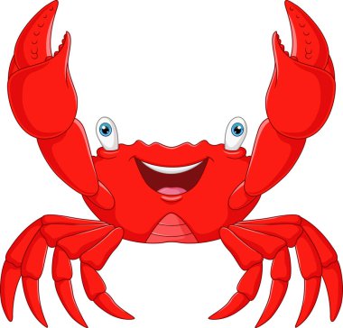 Cartoon happy crab on white background