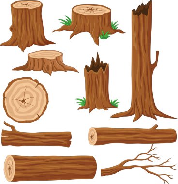Vector illustration of Cartoon wood logs and trunks collection