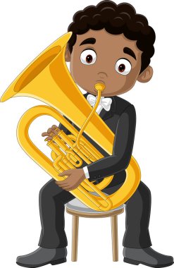 Vector illustration of Cartoon little boy playing a trombone