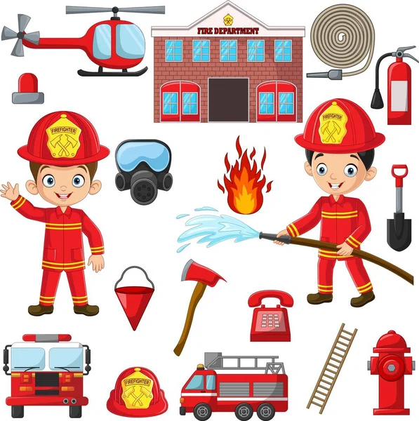 Illustratie Van Set Van Cartoon Brandweerman Element — Stockvector