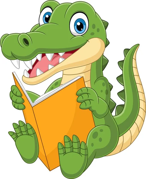 Illusztráció Rajzfilm Krokodil Olvasás Egy Könyvet — Stock Vector