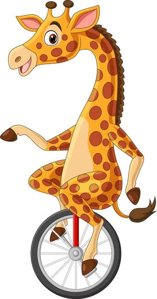 Illustration Von Cartoon Giraffe Auf Einem Rad — Stockvektor