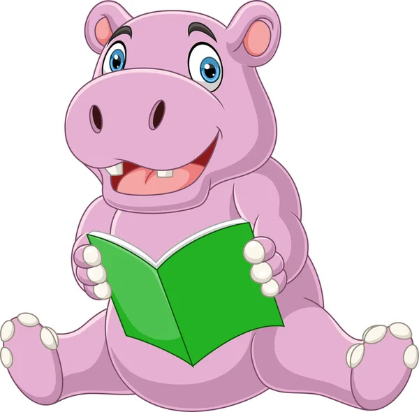Çizgi Film Hipopotamının Kitap Okuması — Stok Vektör